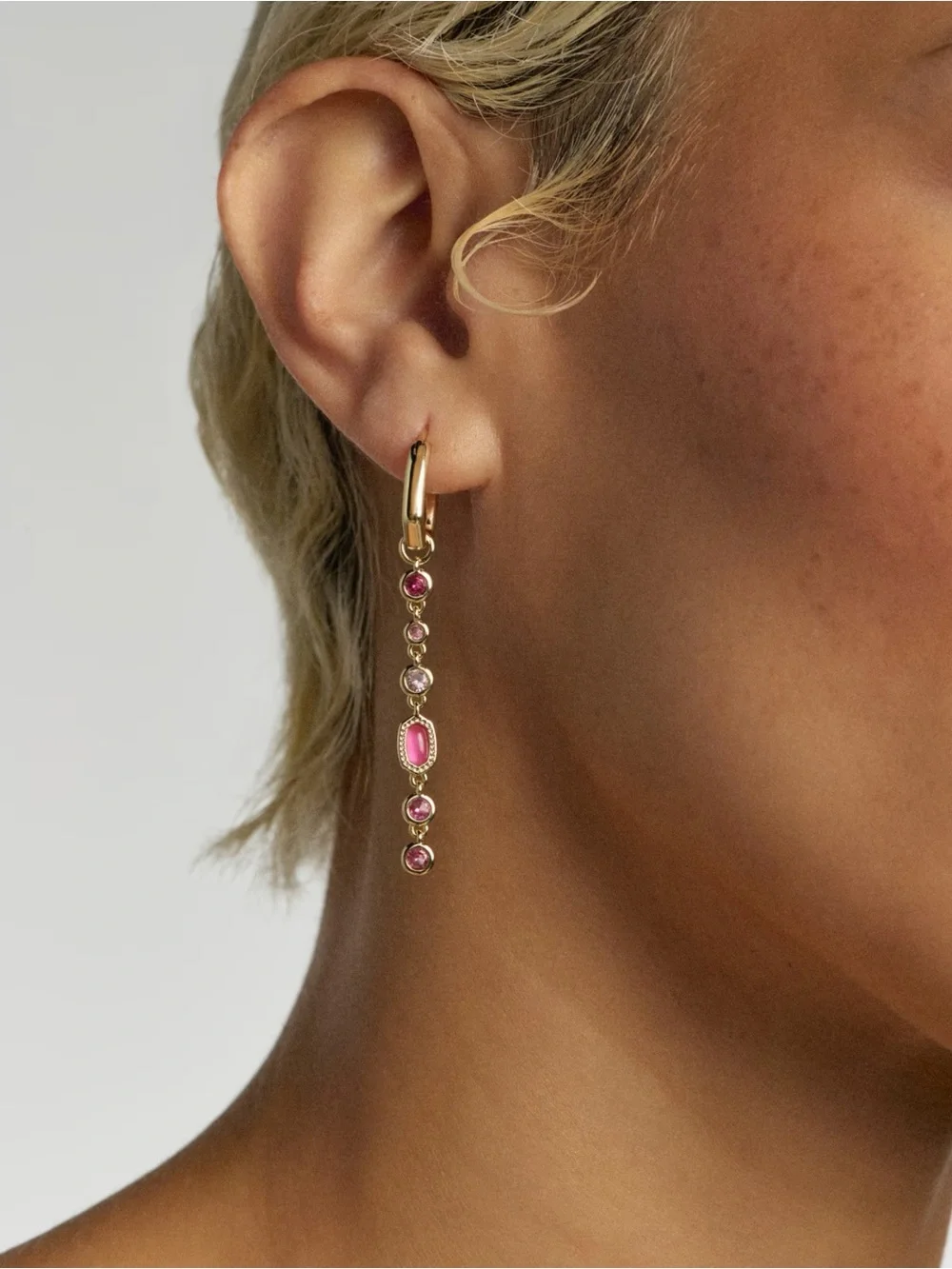 Kendra Scott Gold Plated Pink Multi-Gem Drop Huggie Earrings
